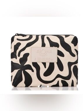 ALOHA Collection Small Pouch Float Black on Sandstone Splash Proof Zipper Clutch